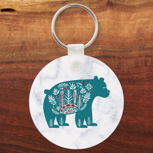  Blauw Noords Beer op Marble Holiday Sleutelhanger (Voorkant)