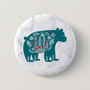  Blauw Noords Beer op Marble Pinback Ronde Button 5,7 Cm