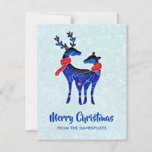 Blauw Noords Kerst Rendier Paar Feestdagenkaart
