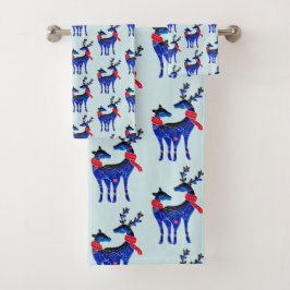 Blauw noords kerstrendierpatroon bad handdoek