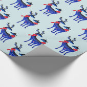 Blauw noords kerstrendierpatroon cadeaupapier (Hoek)