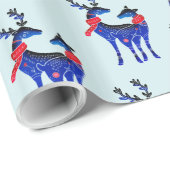 Blauw noords kerstrendierpatroon cadeaupapier (Rol Hoek)