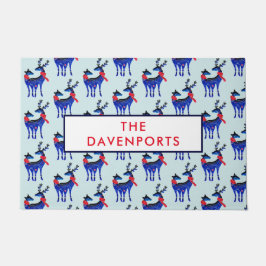 Blauw noords kerstrendierpatroon deurmat