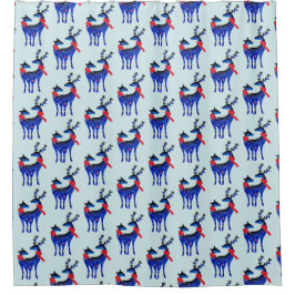 Blauw noords kerstrendierpatroon douchegordijn