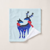 Blauw Noordse Kerst Rendier Paar Bad Handdoek (Wasdoekje)