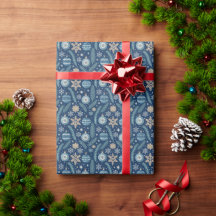 Blauw Noors Kerst Inpakpapier