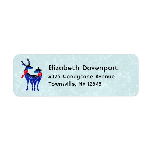Blauw Noors Kerst Rendier Paar Etiket (Voorkant)