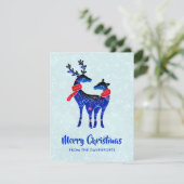 Blauw Noors Kerst Rendier Paar Feestdagenkaart (Staand voorkant)