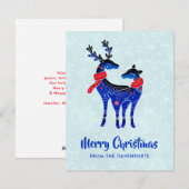 Blauw Noors Kerst Rendier Paar Feestdagenkaart (Voorkant / Achterkant)