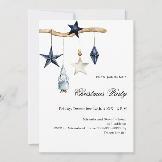 Blauw nordic decor eenvoudig kerstfeest kaart (Voorkant)