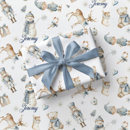 Blauw Notenkraker Inpakpapier Jongen Kerstmis