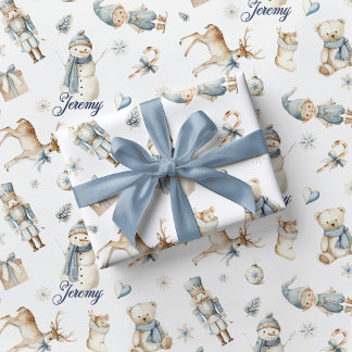 Blauw Notenkraker Inpakpapier Jongen Kerstmis