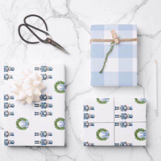 Blauw Notenkraker Kerstmis  Inpakpapier Vel (Voorkant)