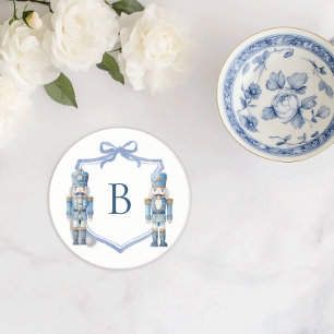 Blauw Notenkraker Monogram Crest Kerstmis Zandsteen Onderzetter