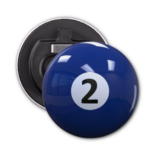 Blauw Nr. 2 Biljartpool Bal Button Flesopener (Voorkant)