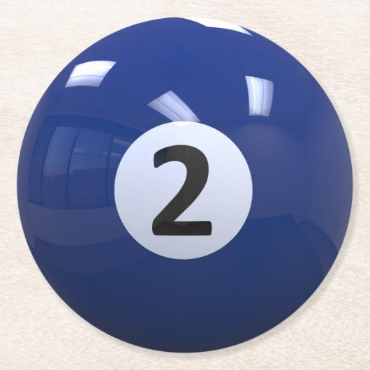 Blauw nr. 2 Billiard Pool Ball Ronde Kartonnen Onderzetter (Voorkant)