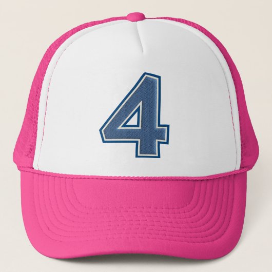 Blauw nummer 4 trucker pet (Voorkant)