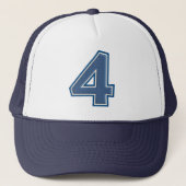 Blauw nummer "4" trucker pet (Voorkant)
