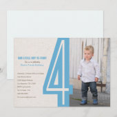 Blauw nummer Vier uitnodiging voor feestdag (Voorkant / Achterkant)