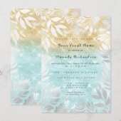 Blauw Oceaan Goud Glitter Ombre Bloem Wit Glitters Kaart (Voorkant / Achterkant)