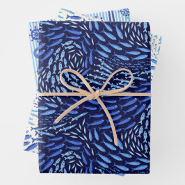 Blauw Oceaan Scheepsset van Drie Inpakpapier Vel