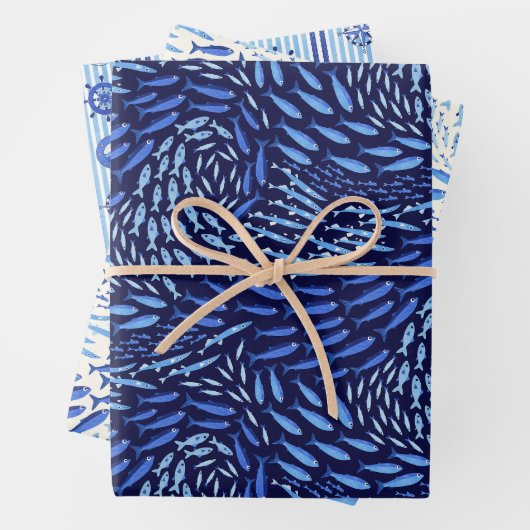 Blauw Oceaan Scheepsset van Drie Inpakpapier Vel (In situ)