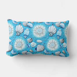 Blauw Oceaan Schelpen Patroon   Kussen