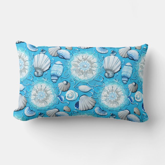 Blauw Oceaan Schelpen Patroon   Kussen (Voorkant)