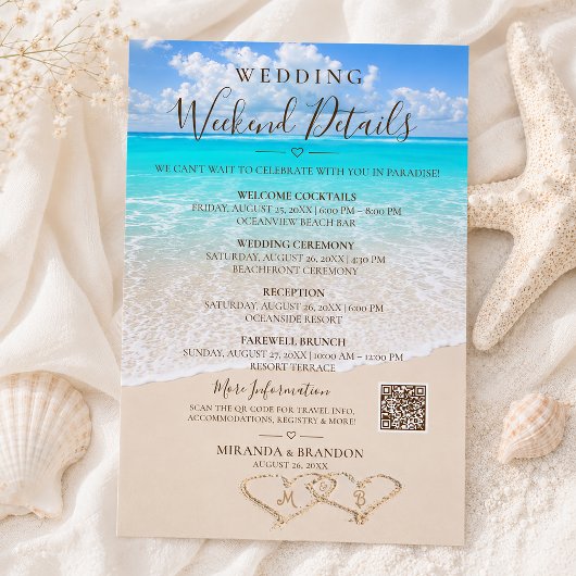 Blauw Oceaan Strand Bruiloftsweekend Details Kaart