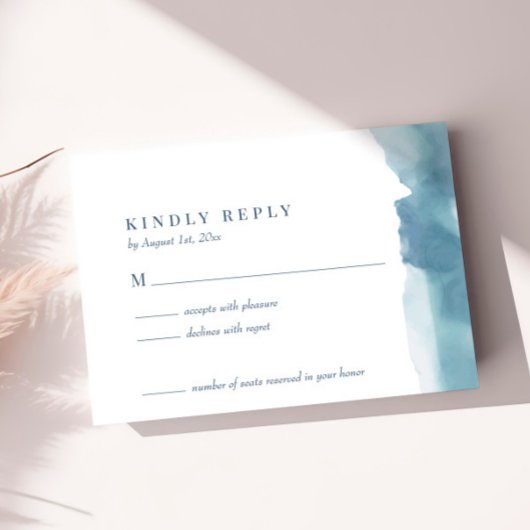 Blauw Oceaanaquarel Bruiloft RSVP Kaart