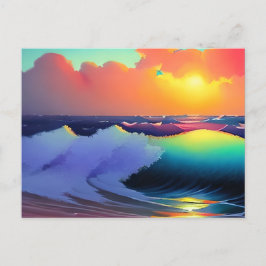 Blauw oceaanwater en roze wolken briefkaart