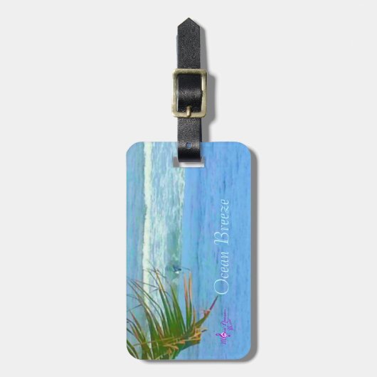 Blauw Ocean Breeze Bagagelabel met lederriem (Voorkant verticaal)