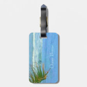 Blauw Ocean Breeze Bagagelabel met lederriem (Achterkant verticaal)