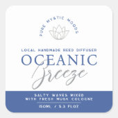 Blauw oceanisch briesrood diffusorproductetiket vierkante sticker (Voorkant)