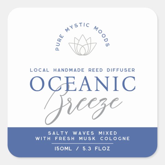 Blauw oceanisch briesrood diffusorproductetiket vierkante sticker (Voorkant)