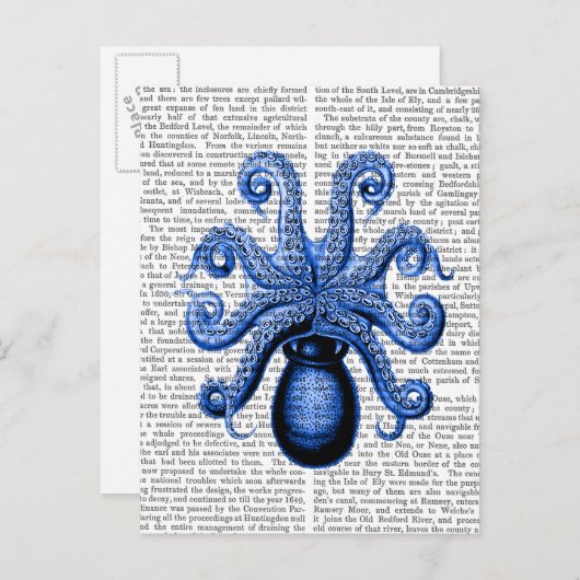  blauw octopus 1 onderzijde briefkaart (Voorkant / Achterkant)