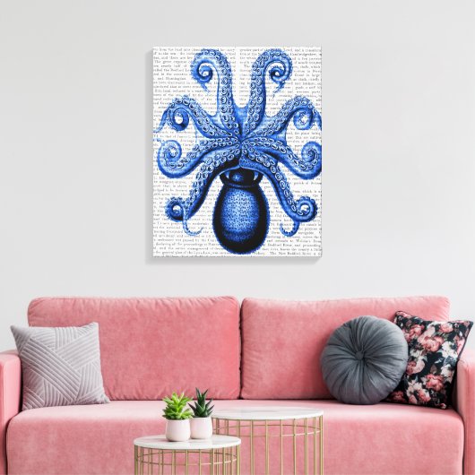 blauw octopus 1 onderzijde canvas afdruk (Insitu (Woonkamer))