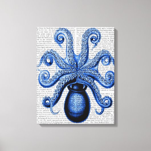 blauw octopus 1 onderzijde canvas afdruk (Voorkant)