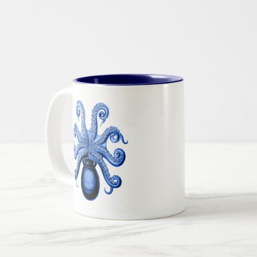  blauw octopus 1 onderzijde tweekleurige koffiemok (Voorkant links)