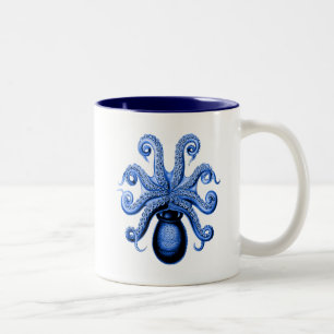  blauw octopus 1 onderzijde tweekleurige koffiemok