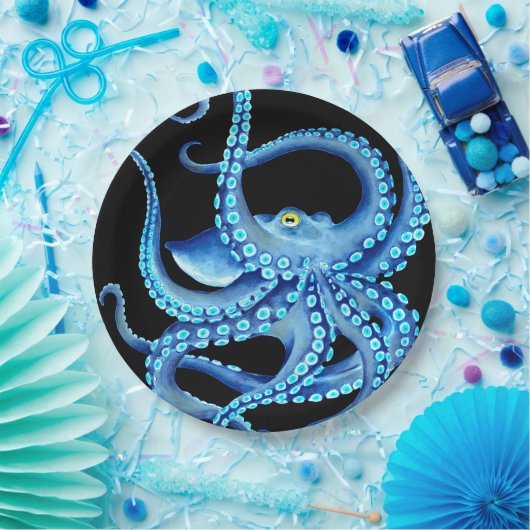 Blauw Octopus Black Papieren Bordje (Feest)