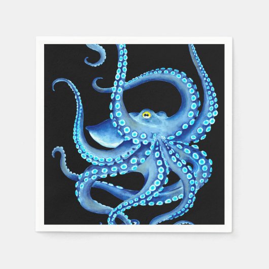 Blauw Octopus Black Servet (Voorkant)
