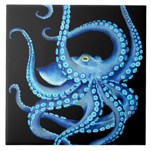 Blauw Octopus Black Tegeltje