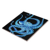 Blauw Octopus Black Tegeltje (Zijkant)