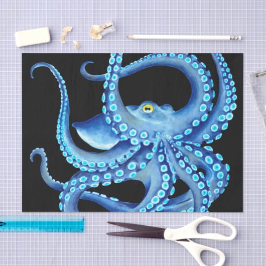 Blauw Octopus Black Tissuepapier (Craft)