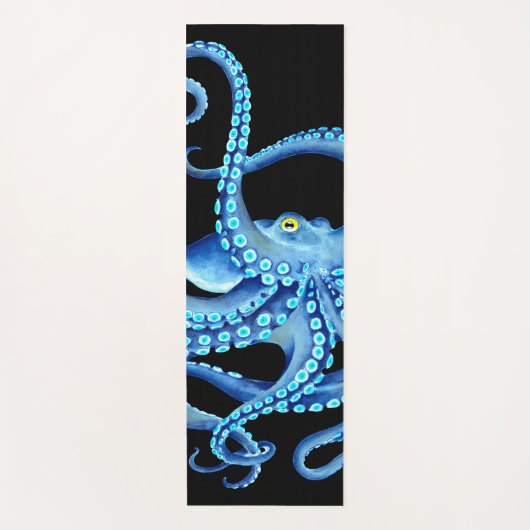 Blauw Octopus Black Yogamat (Voorkant)