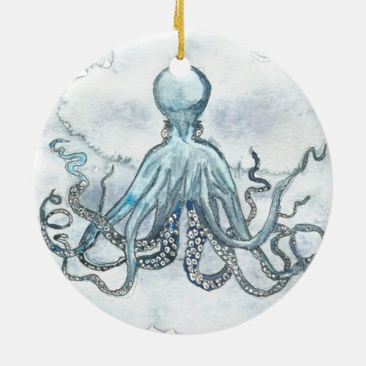 Blauw octopus Circle Ornament (Achterkant)