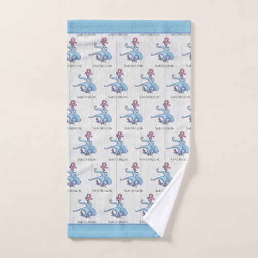 Blauw Octopus Coastal White Wood Nautal Bad Handdoek (Handdoek)