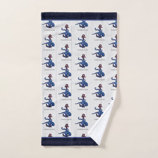 Blauw octopus Coastal White Wood Nautal Bath to Bad Handdoek (Handdoek)