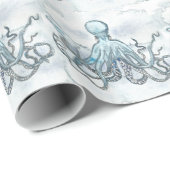 Blauw octopus glanzend omslagpapier, 30 x 6 inch cadeaupapier (Rol Hoek)